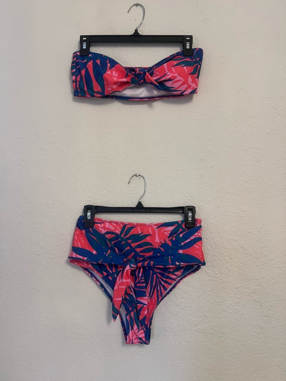 Pink & Blue Tropical High-Waist Bikini Set